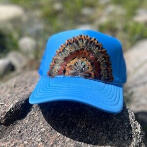 Blue Pheasant Feather Trucker Hat